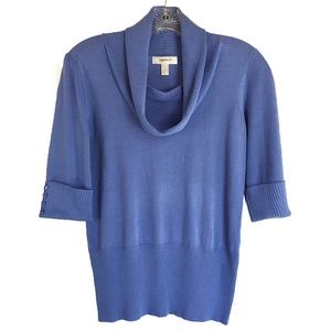 Women's SM Blue Short Sleeve Cowl Neck Sweater